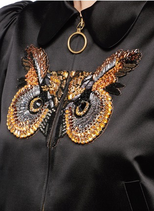 Detail View - Click To Enlarge - GUCCI - Owl embellished duchesse satin bomber jacket
