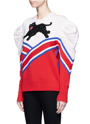 Front View - Click To Enlarge - GUCCI - Panther and slogan embellished wool sweater
