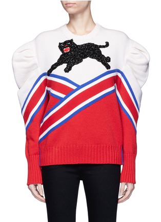 Main View - Click To Enlarge - GUCCI - Panther and slogan embellished wool sweater