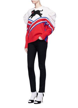 Figure View - Click To Enlarge - GUCCI - Panther and slogan embellished wool sweater