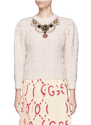 Main View - Click To Enlarge - GUCCI - Necklace embellished glass pearl sweater