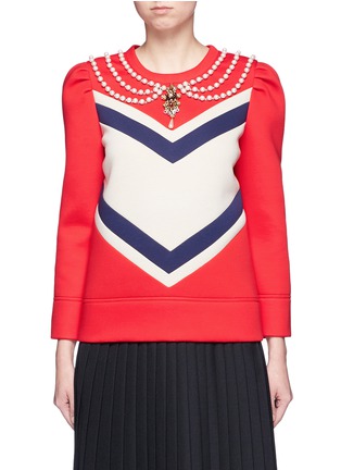 Main View - Click To Enlarge - GUCCI - Necklace embellished puff shoulder double jersey sweatshirt
