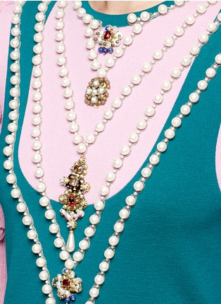 Detail View - Click To Enlarge - GUCCI - Necklace embellished ruffle trim colourblock dress