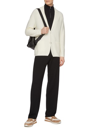 Figure View - Click To Enlarge - LARDINI - Notch Lapel Single Breasted Knit Wool Silk Cashmere Blazer