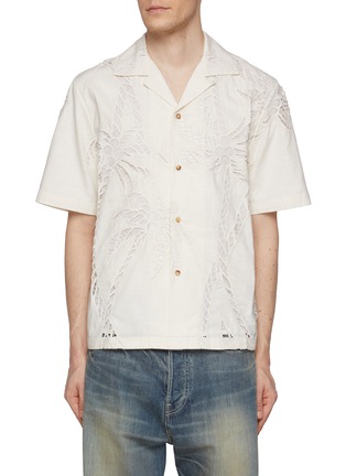 Main View - Click To Enlarge - AMIRI - Palm Tree Cutout Cotton Linen Shirt