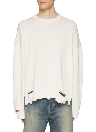 Main View - Click To Enlarge - HELMUT LANG - Destroyed Cotton Crewneck Sweater