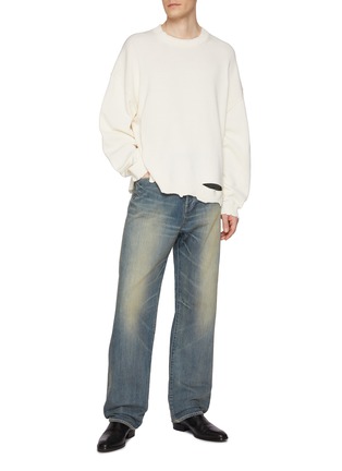 Figure View - Click To Enlarge - HELMUT LANG - Destroyed Cotton Crewneck Sweater