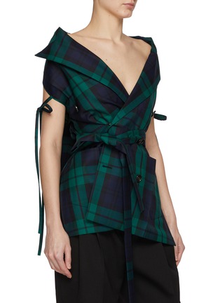 Detail View - Click To Enlarge - SETCHU - Eisha Tartan Belted Waist Double Breasted Blazer
