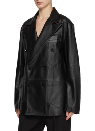 Detail View - Click To Enlarge - SETCHU - Origmai Belted Waist Double Breasted Leather Jacket