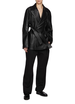 Figure View - Click To Enlarge - SETCHU - Origmai Belted Waist Double Breasted Leather Jacket