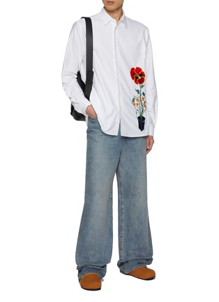 JW ANDERSON | Floral Embroidery Cotton Oxford Shirt