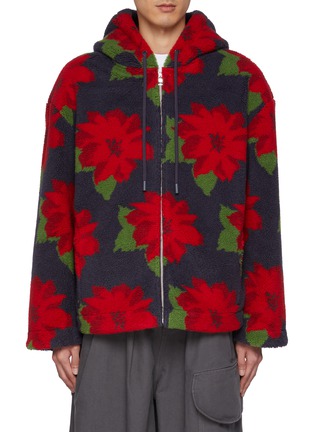 Main View - Click To Enlarge - JW ANDERSON - Hooded Zip Up Poinsettia Fleece Jacket