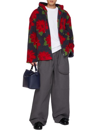 Figure View - Click To Enlarge - JW ANDERSON - Hooded Zip Up Poinsettia Fleece Jacket
