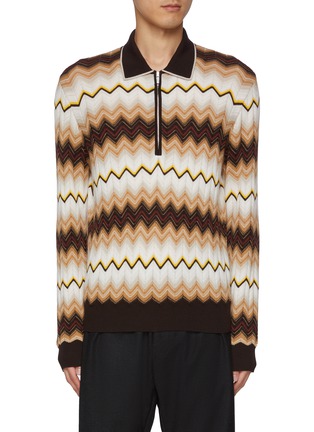 Main View - Click To Enlarge - MISSONI - Zigzag Zip Up Cotton Wool Polo
