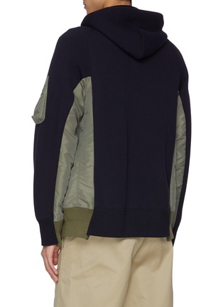 Back View - Click To Enlarge - SACAI - Sponge Sweat Nylon Insert Zip Up Hoodie