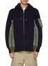 Main View - Click To Enlarge - SACAI - Sponge Sweat Nylon Insert Zip Up Hoodie