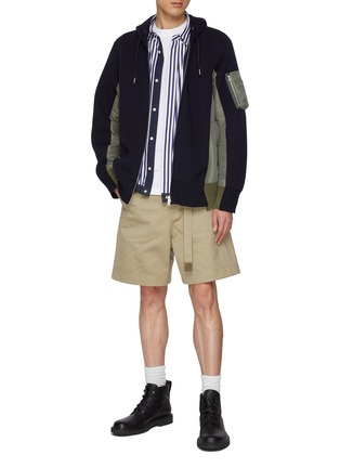 Figure View - Click To Enlarge - SACAI - Sponge Sweat Nylon Insert Zip Up Hoodie