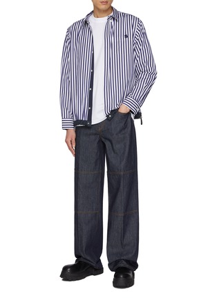 Figure View - Click To Enlarge - SACAI - x Thomas Mason Striped Elasticated Hem Cotton Shirt