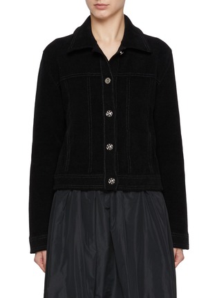 Main View - Click To Enlarge - BARRIE - Fitted Suede Effect Dark Wash Denim Jacket
