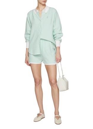Figure View - Click To Enlarge - BARRIE - Striped Cashmere Cotton Oxford Shorts