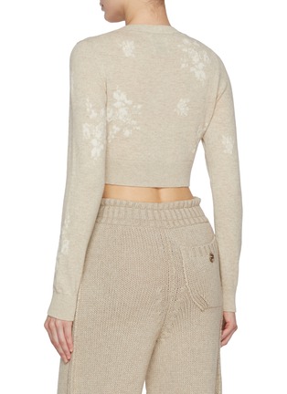 Back View - Click To Enlarge - BARRIE - Flower Intarsia Cropped Cashmere Blend Cardigan
