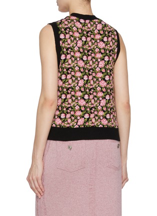 Back View - Click To Enlarge - BARRIE - Floral Intarsia Button Front Cashmere Wool Vest