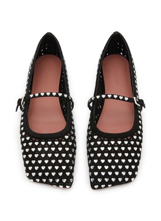 Detail View - Click To Enlarge - AMINA MUADDI - Ane Crystal Heart Suede Mary Jane Flats