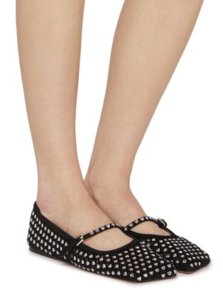 Figure View - Click To Enlarge - AMINA MUADDI - Ane Crystal Heart Suede Mary Jane Flats
