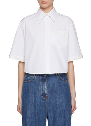 Main View - Click To Enlarge - VALENTINO GARAVANI - Embroidered Loop Trim Pocket Cotton Shirt