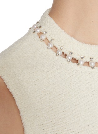  - ST. JOHN - Faux Pearl Embroidered Neckline Bouclé Top