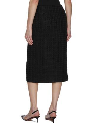 Back View - Click To Enlarge - ST. JOHN - Fringe Trim Tweed Front Slit Pencil Skirt