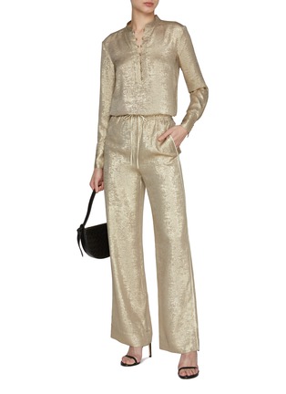 Figure View - Click To Enlarge - ST. JOHN - Tie Waist Metallic Fluid Pants