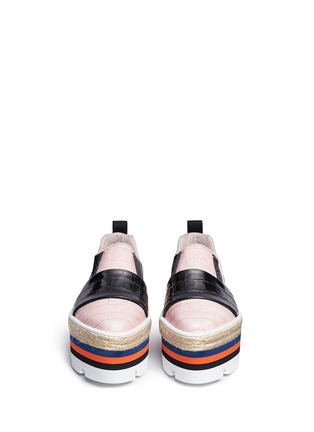 Front View - Click To Enlarge - MSGM - Croc embossed leather flatform slip-ons