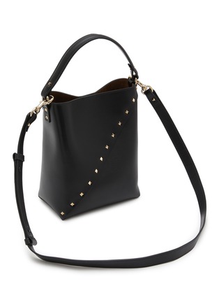 Detail View - Click To Enlarge - VALENTINO GARAVANI - Small Platinum Diagonal Mini Stud Leather Bucket Bag