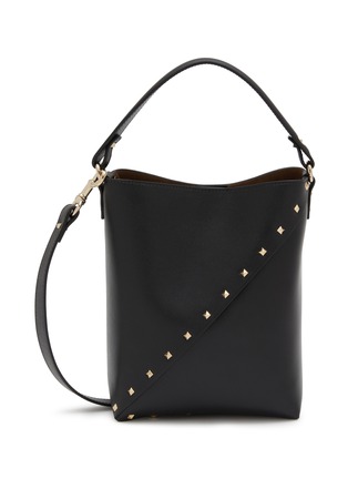 Main View - Click To Enlarge - VALENTINO GARAVANI - Small Platinum Diagonal Mini Stud Leather Bucket Bag