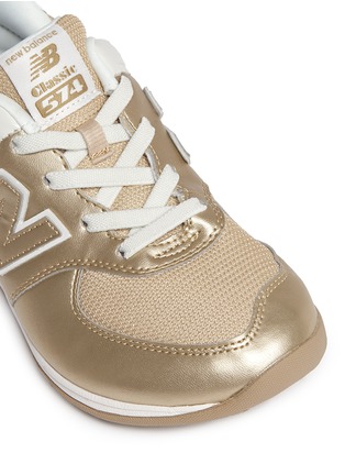 Detail View - Click To Enlarge - NEW BALANCE - '574' metallic faux leather kids sneakers