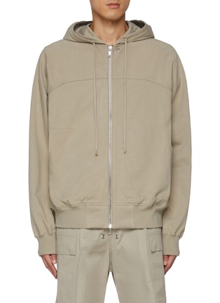 Main View - Click To Enlarge - RICK OWENS  - Long Drawstring Zip Up Cotton Hoodie