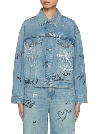 Main View - Click To Enlarge - MO&CO. - Graffiti Print Medium Washed Denim Jacket