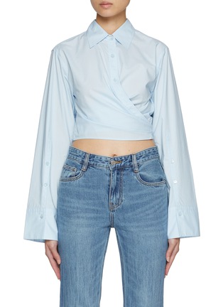 Main View - Click To Enlarge - MO&CO. - Wraped Effect Cropped Cotton Shirt