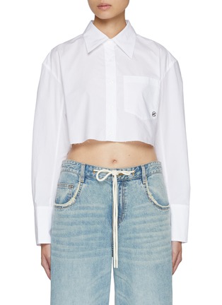 Main View - Click To Enlarge - MO&CO. - Raw Hem Cropped Cotton Shirt