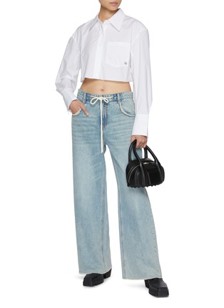 Figure View - Click To Enlarge - MO&CO. - Raw Hem Cropped Cotton Shirt