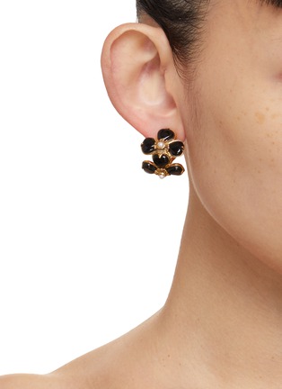 Figure View - Click To Enlarge - GOOSSENS - Agate Gold-Toned Clover Earrings