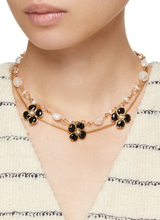 Figure View - Click To Enlarge - GOOSSENS - Agate Gold-Toned Clover Necklace