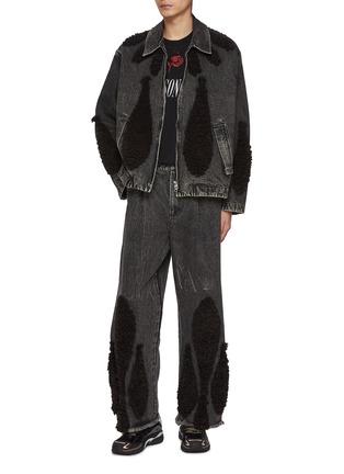 Figure View - Click To Enlarge - SONG FOR THE MUTE - Acid Wash Furry Teardrop Patchwork Denim Jacket