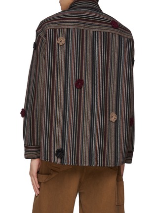 Back View - Click To Enlarge - SONG FOR THE MUTE - Allover Daisy Appliqué Striped Shirt Jacket