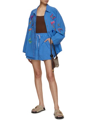 Figure View - Click To Enlarge - SUSANNA BLU - Newport Embroidered Plaid Drawstring Shorts