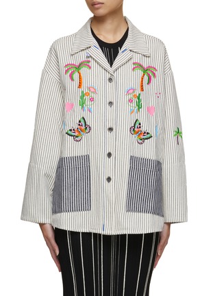 Main View - Click To Enlarge - SUSANNA BLU - Peonia Embroidered Striped Shirt Jacket