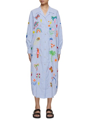 Main View - Click To Enlarge - SUSANNA BLU - Giglio Embroidered Striped Dress
