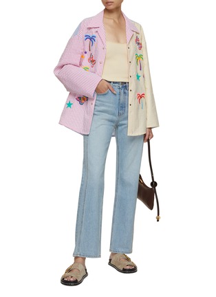 Figure View - Click To Enlarge - SUSANNA BLU - Gardenia Embroidered Colour Block Striped Blouse