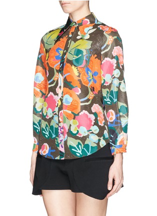 Front View - Click To Enlarge - CHICTOPIA - Floral print point collar silk-cotton shirt